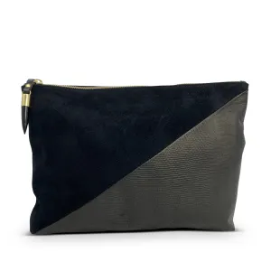 Black Petite Lizard Black Suede Medium Pouch