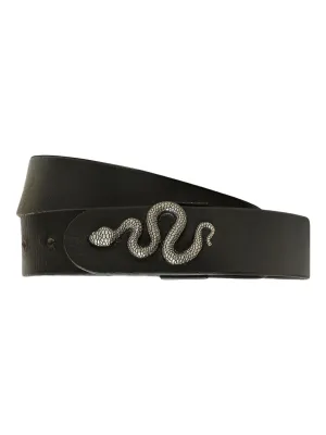 Black Plain Belt With Snake-shaped Metal Buckle By Art N Vintage