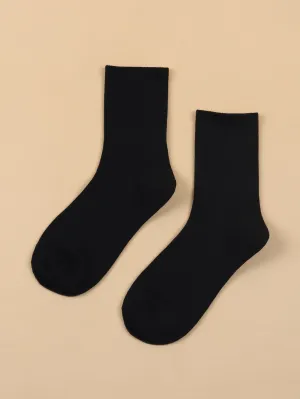 Black Plain Crew Socks for Women Solid Socks Cozy Socks Fashion Socks