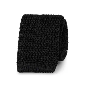 Black plain pure silk knitted tie