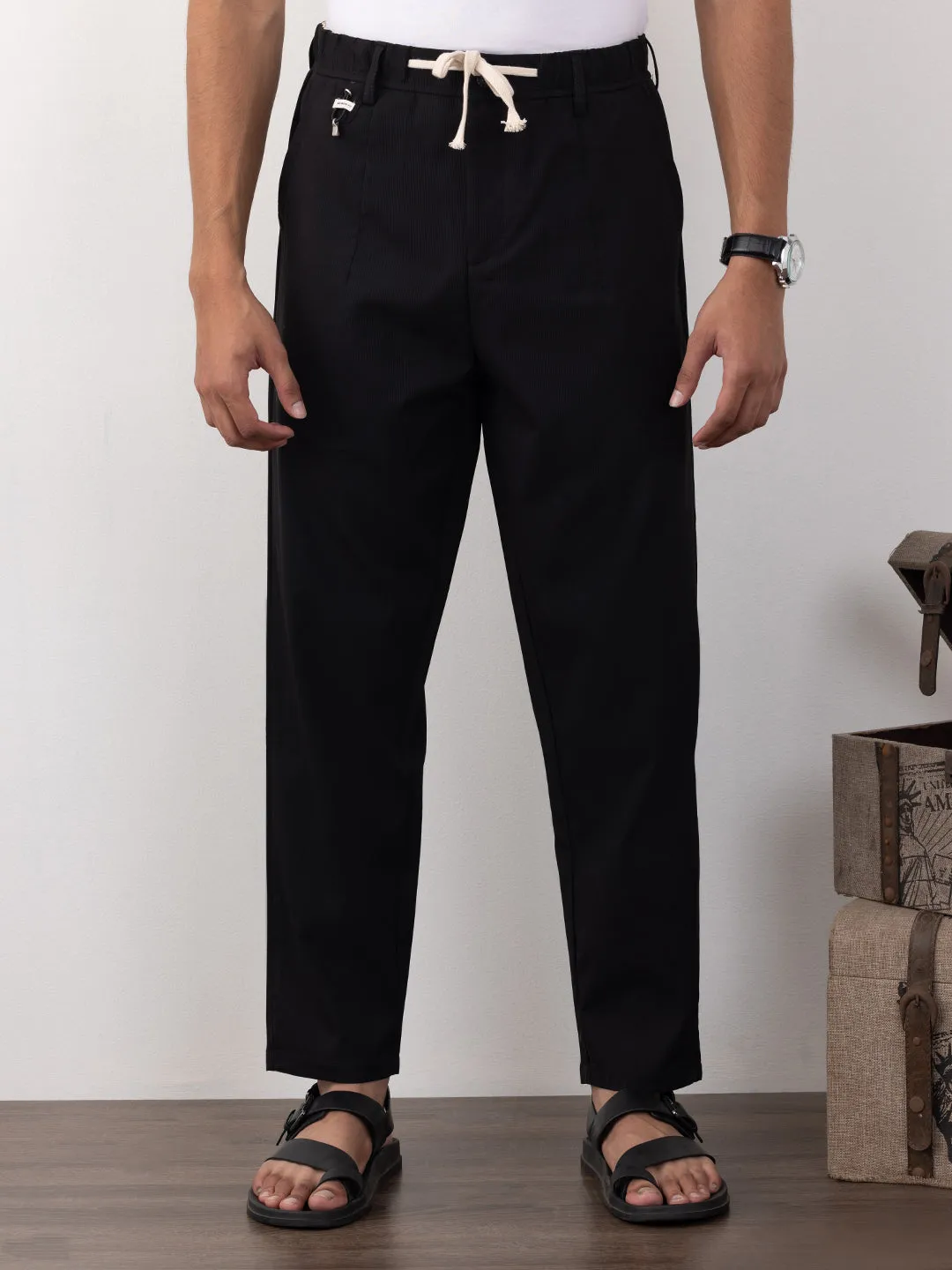 Black Plain Travel Pants