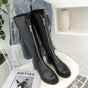 Black Platform Heel Zipper High Boots