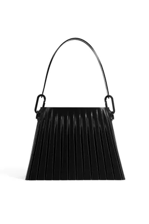 BLACK PLEATED TOP HANDLE BAG