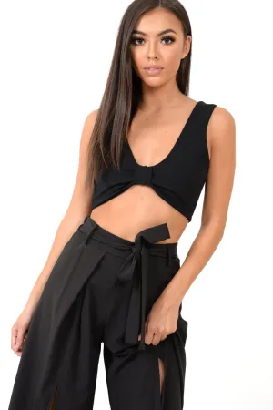 Black Plunge Tie Front Bralet - Brelee