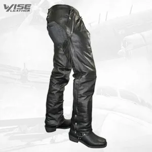 Black Premium Cowhide Biker Chaps with Zip-Out Insulated Lining