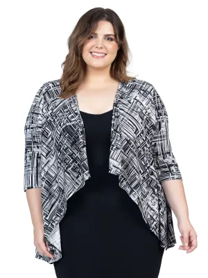 Black Print Plus Size Elbow Length Sleeve Open Cardigan