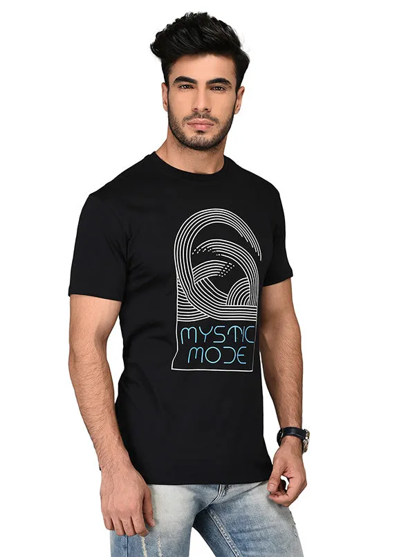 Black Printed Slim Fit Round Neck T-shirt | Greenfibre