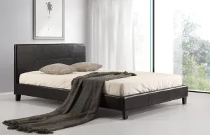 Black PU Leather Double Bed Frame with Stitched Headboard