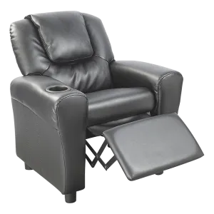 Black PU Leather Kids Recliner Chair with Drink Holder