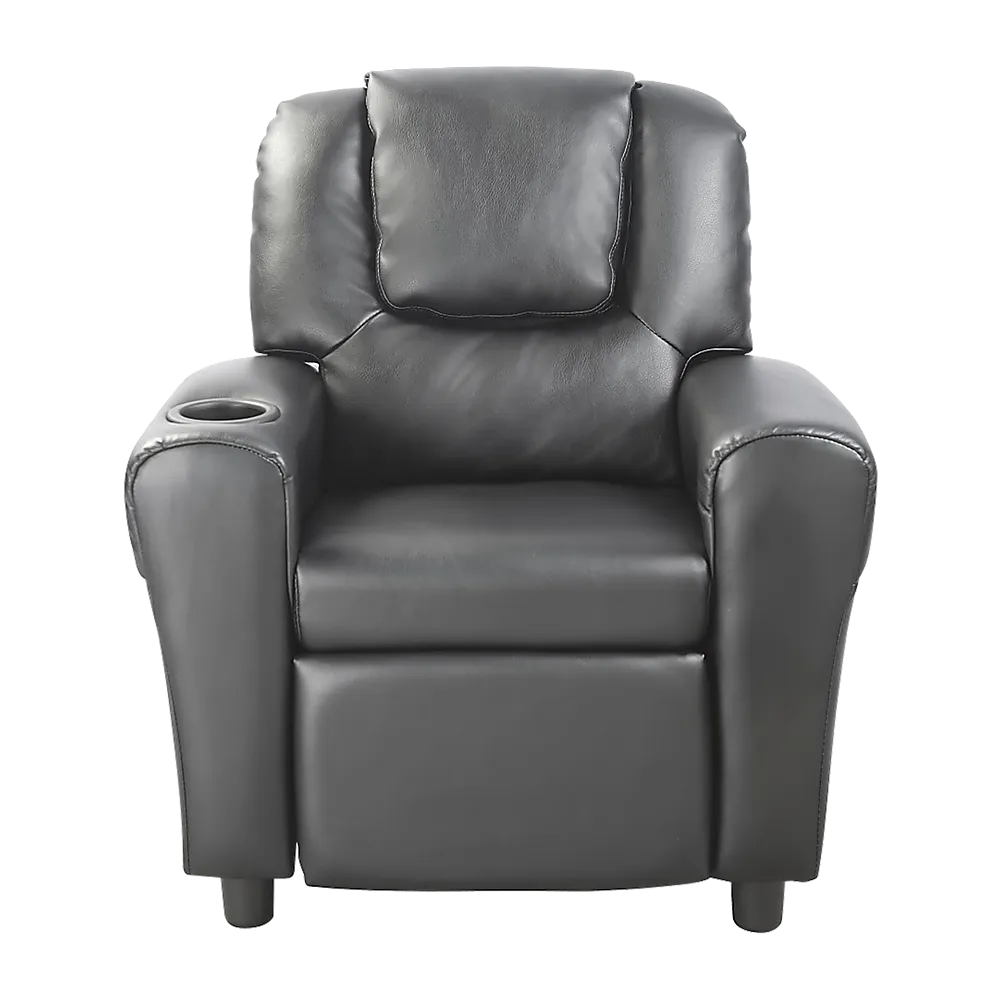 Black PU Leather Kids Recliner Chair with Drink Holder