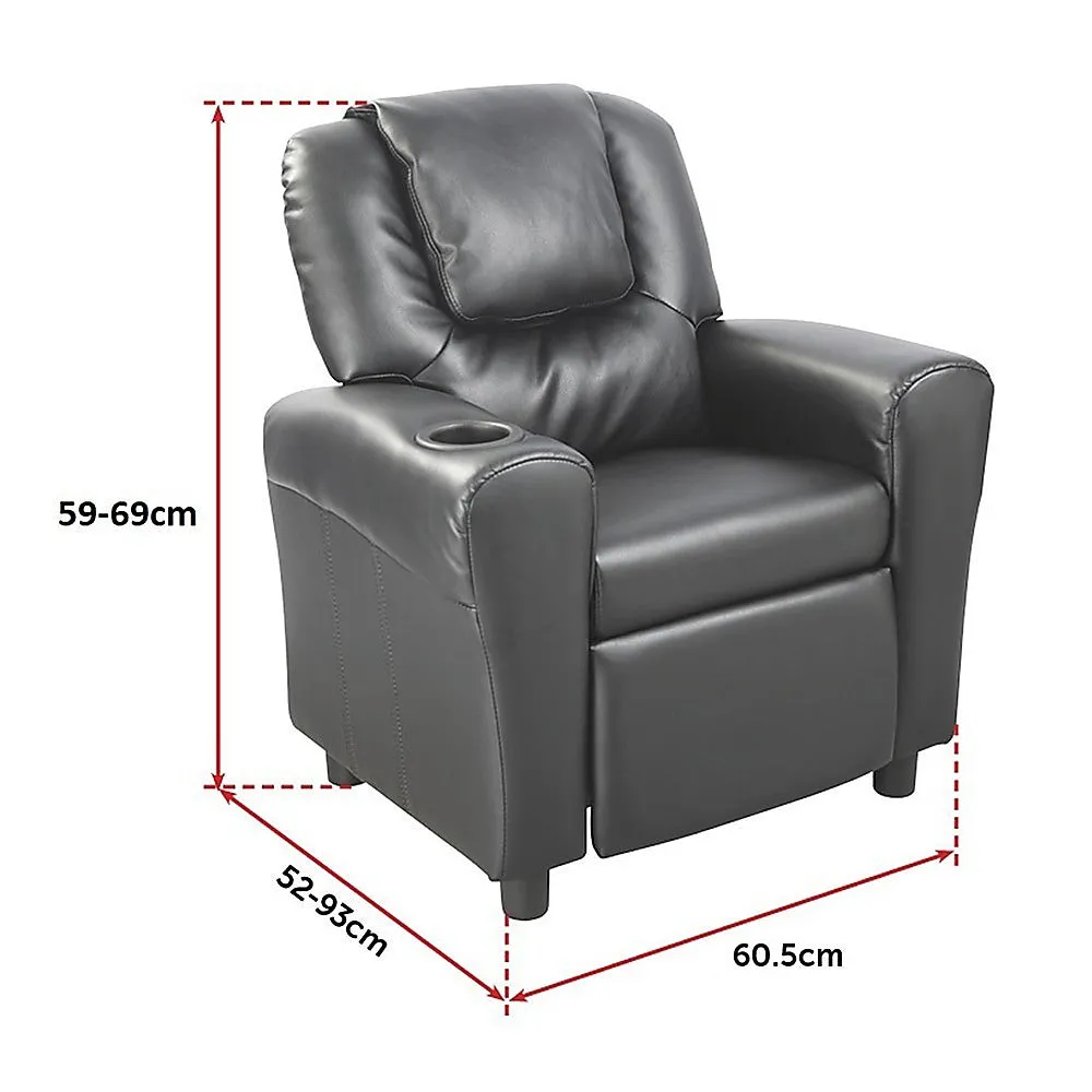 Black PU Leather Kids Recliner Chair with Drink Holder