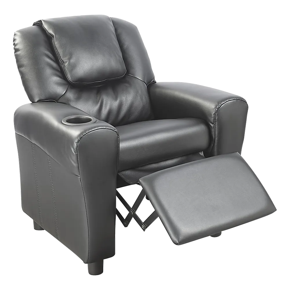 Black PU Leather Kids Recliner Chair with Drink Holder