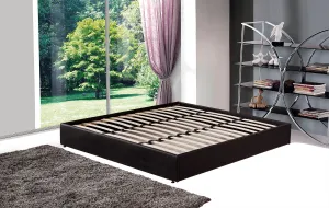 Black PU Leather King Bed Frame with Stitched Accents