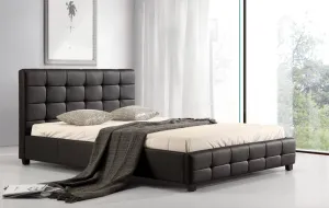 Black PU Leather Queen Bed Frame w/ Tufted Headboard