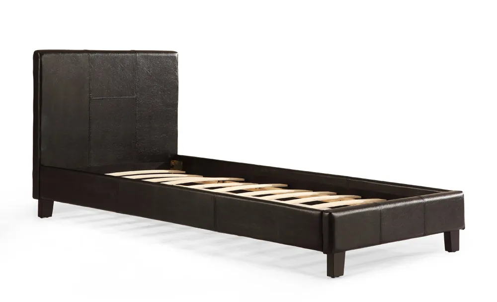 Black PU Leather Single Bed Frame, Padded Headboard