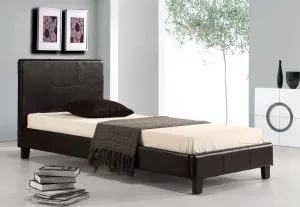 Black PU Leather Single Bed Frame, Padded Headboard