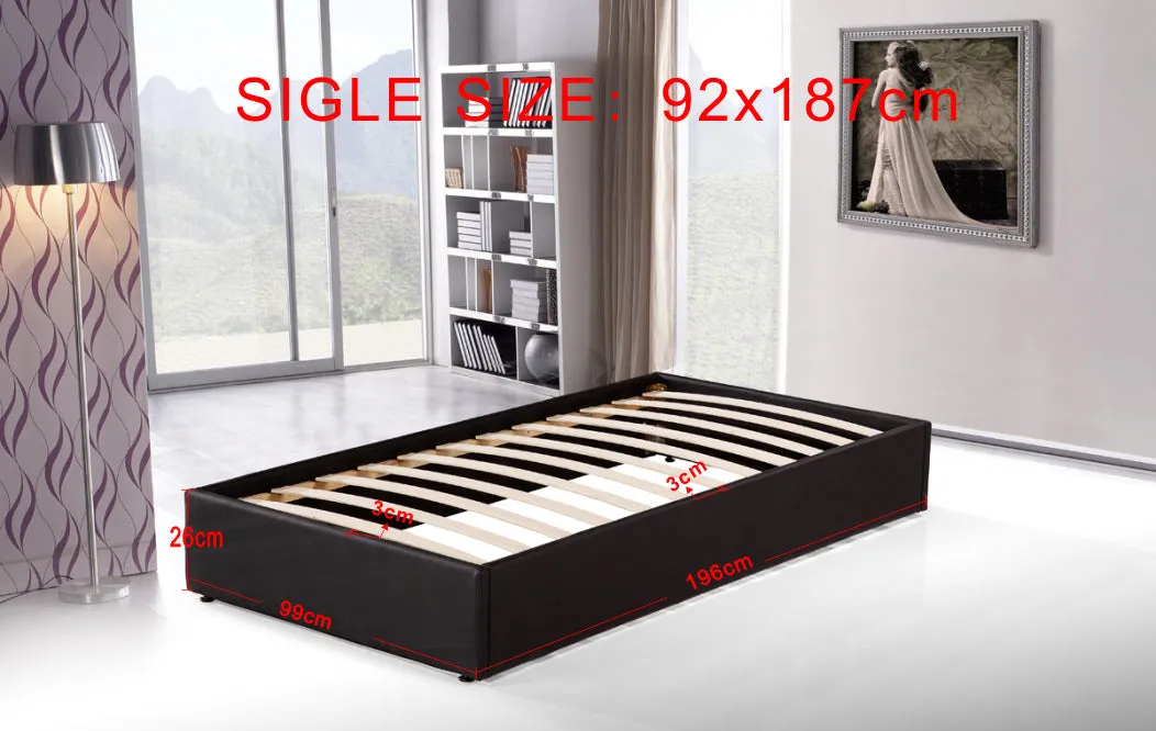 Black PU Leather Single Bed Frame, Stitched Design