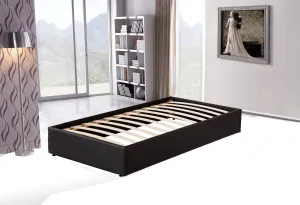 Black PU Leather Single Bed Frame, Stitched Design