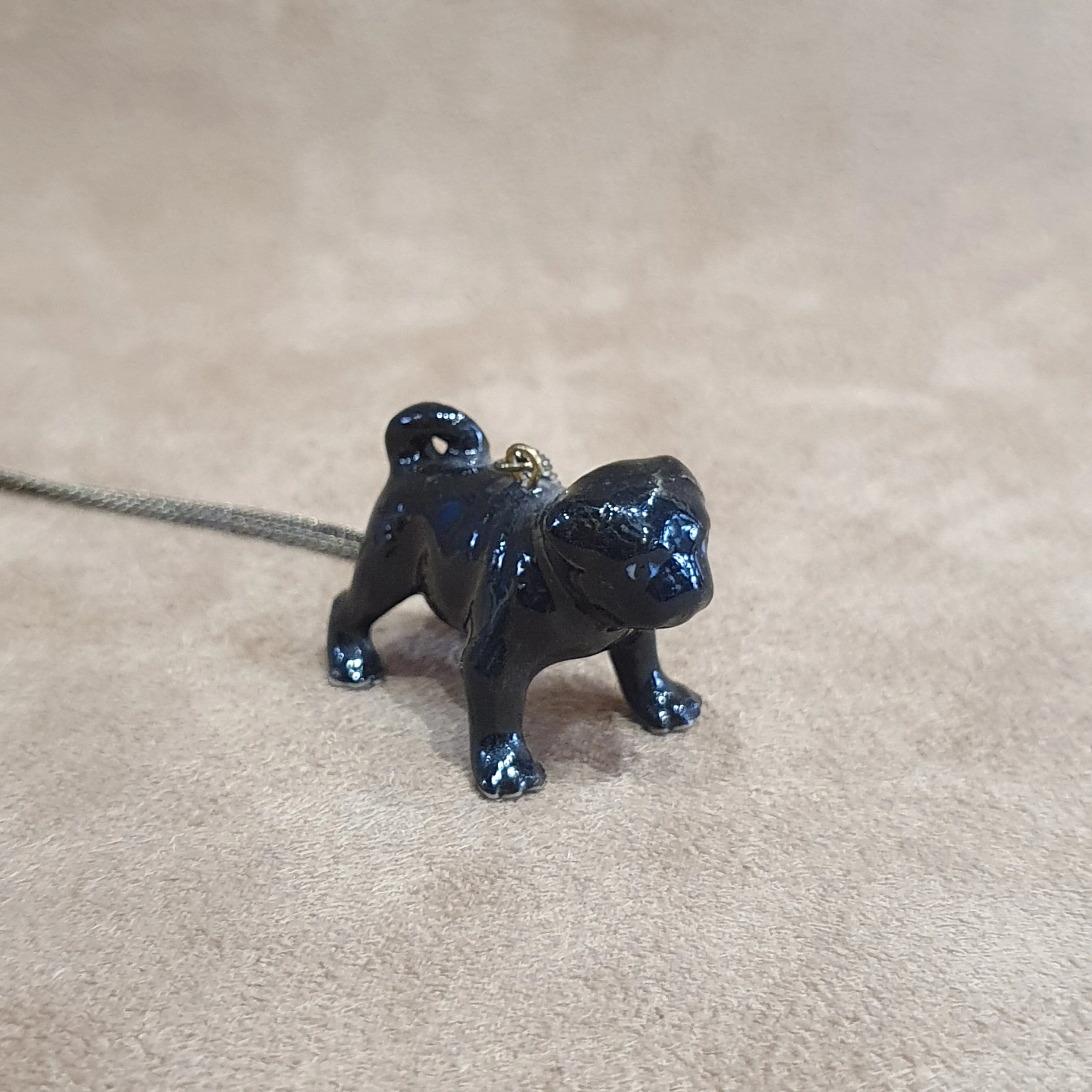 Black Pug Dog pendant by And Mary in porcelaine