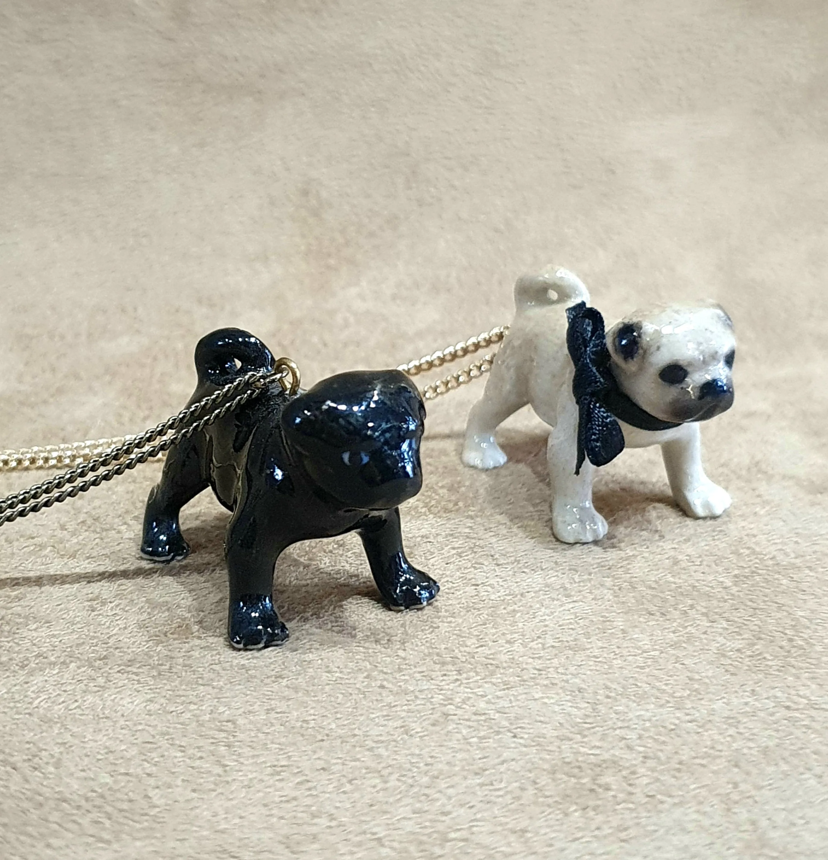 Black Pug Dog pendant by And Mary in porcelaine