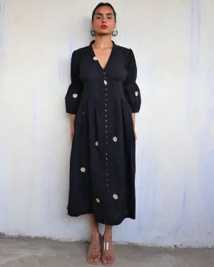 Black Pure Cotton Polka Dot Dress-Mono