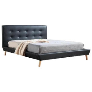 Black Queen Bed Frame with Button Tufted Headboard, Palermo