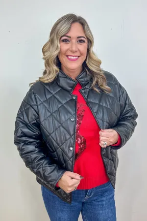 Black Quilted Faux Leather Jacket