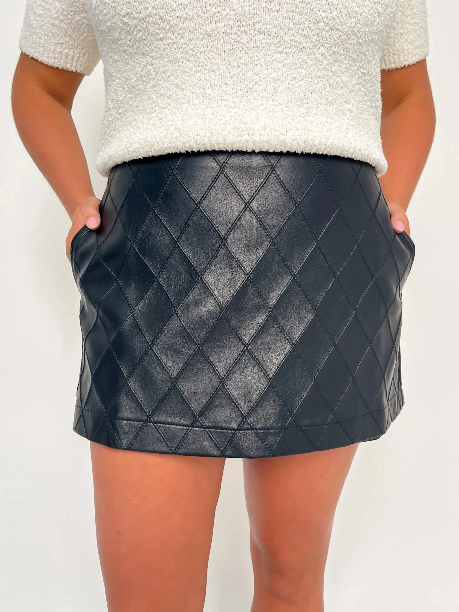 Black Quilted Faux Leather Skort