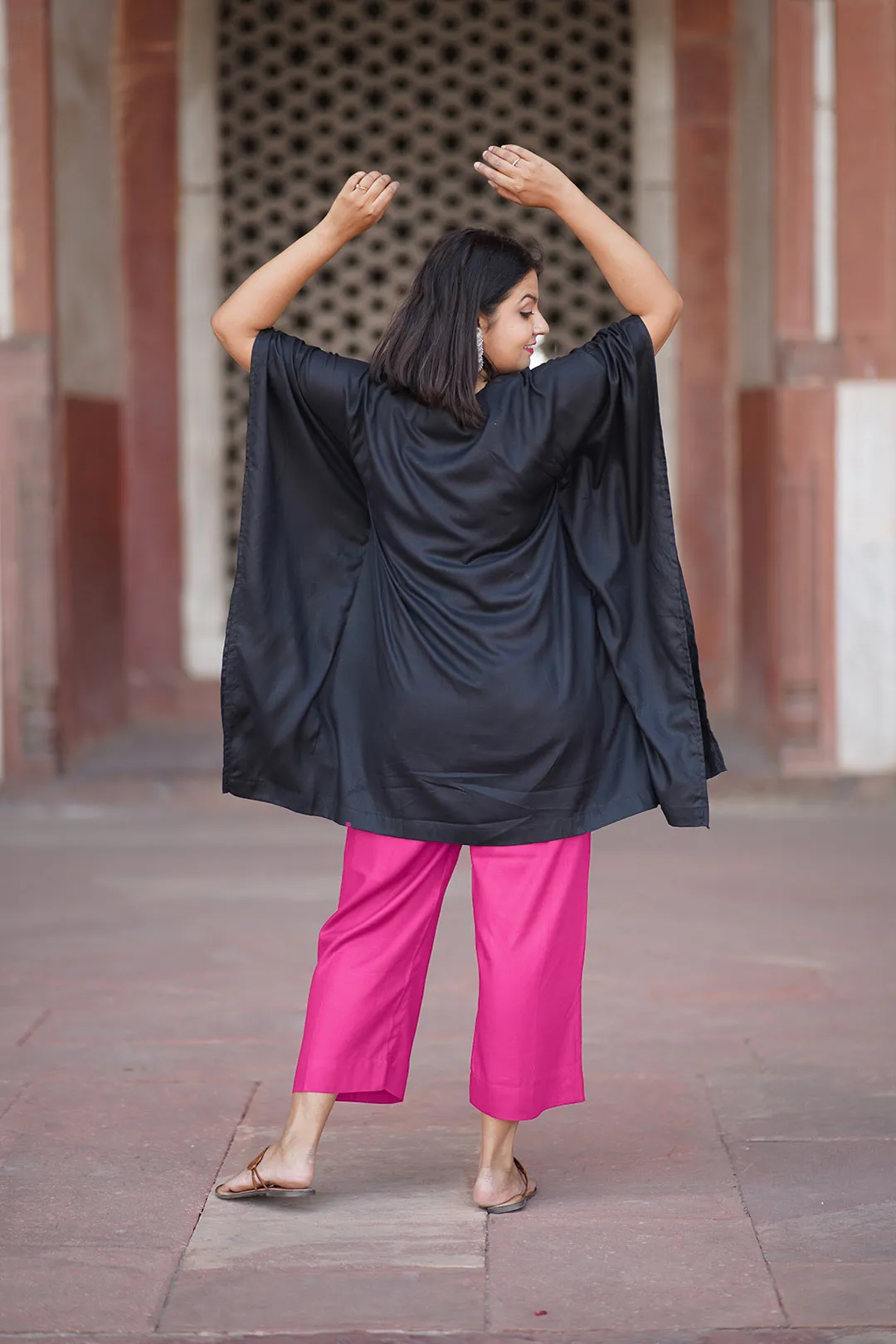 Black Rayon Kurti & Magenta Palazzo - Zebunissa