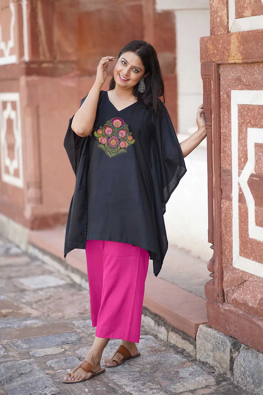 Black Rayon Kurti & Magenta Palazzo - Zebunissa