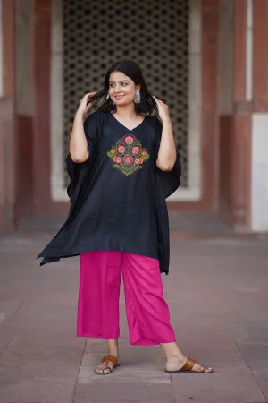 Black Rayon Kurti & Magenta Palazzo - Zebunissa