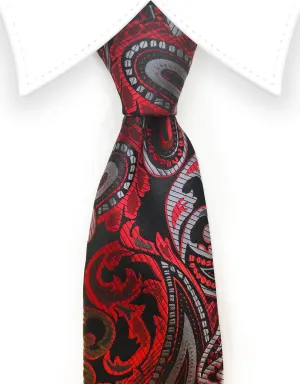 Black, Red and Silver Paisley Tie