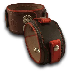 Black, Red, Mahogany Layered Leather Cuff Watch Band with Snaps