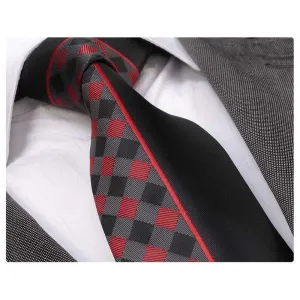 Black Red Plaids Silk Necktie – Premium Gift Box Included