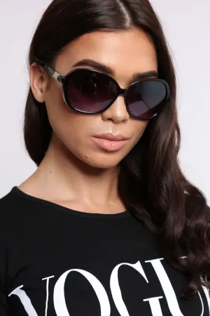 Black Retro Rounded Frame Sunglasses - Liza