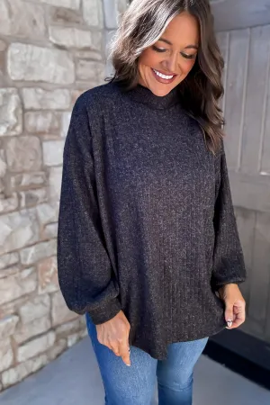 Black Ribbed Turtle Neck Sweater Top