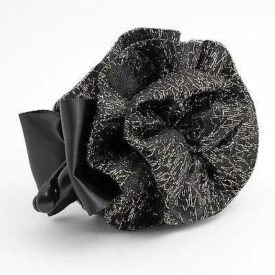 Black Ribbon Bow Golden Mesh  Fabric Flower Banana Hair Clip