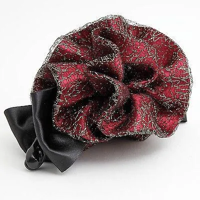 Black Ribbon Bow Golden Mesh  Fabric Flower Banana Hair Clip