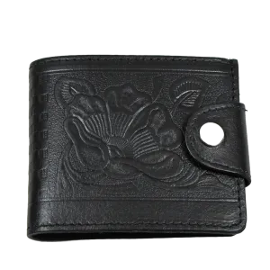 Black Rose Pattern Leather Snap Wallet