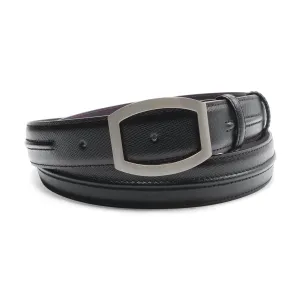 Black Saffiano 'Flynn' Satin Open Plate Belt