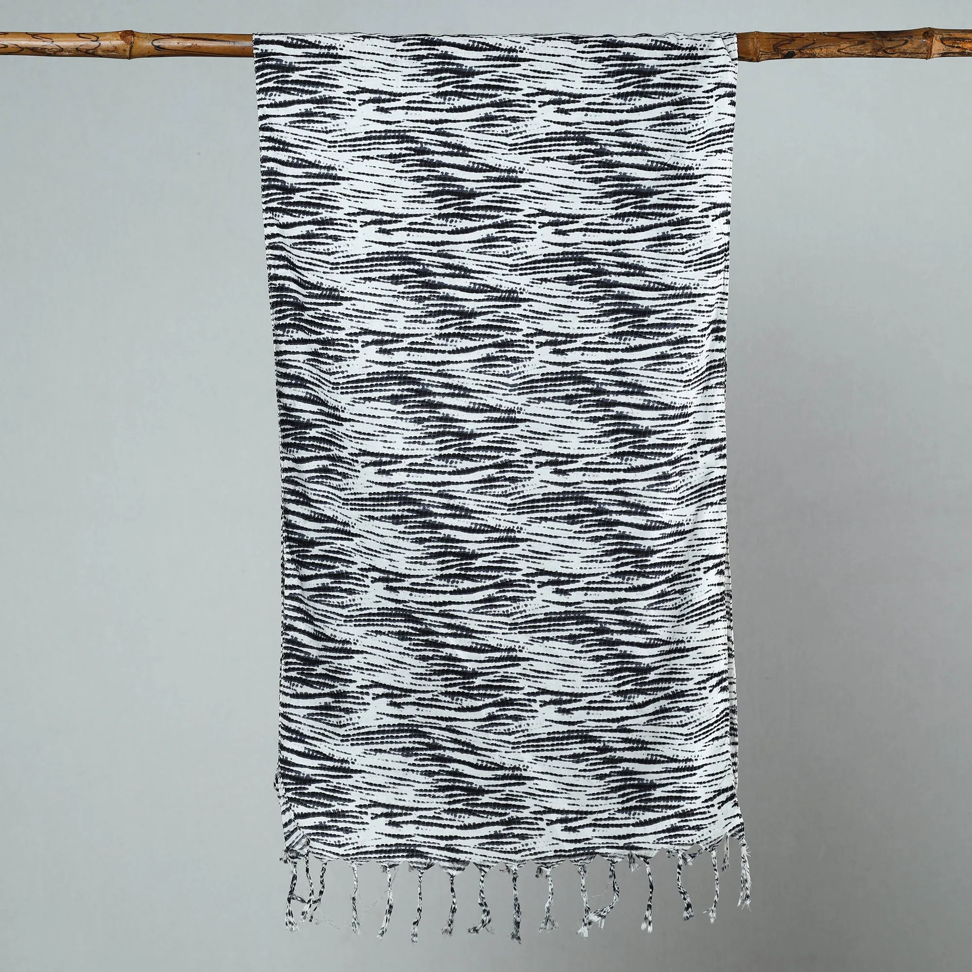 Black - Sanganeri Block Printed Cotton Stole with Tassels 49