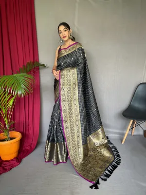 Black Saree in Soft Silk for women