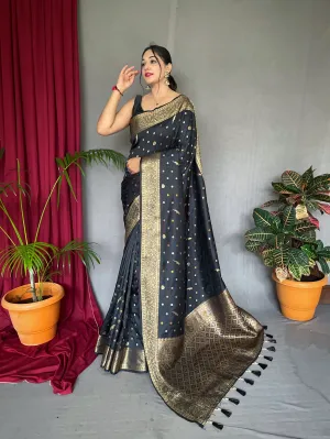 Black Saree in Soft Silk Multi Color Zari