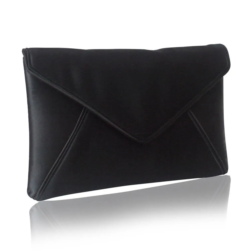 Black satin envelope clutch handbag KATERINA