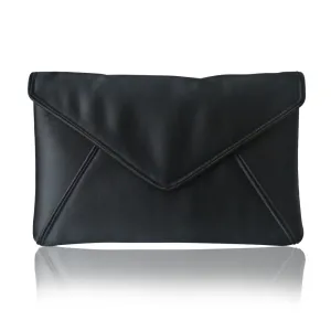 Black satin envelope clutch handbag KATERINA