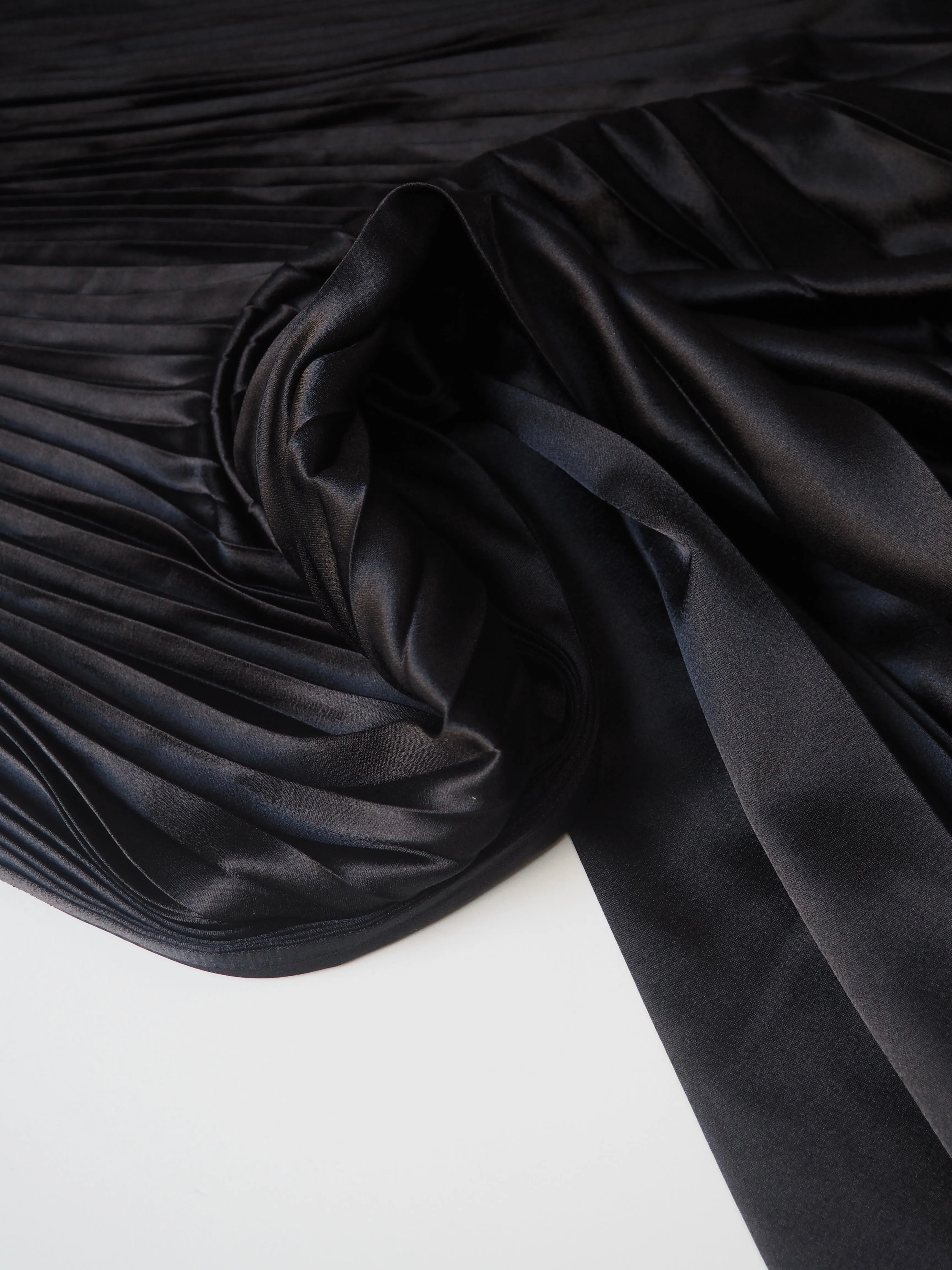 Black Satin Inverted Knife Pleated Skirt Panels