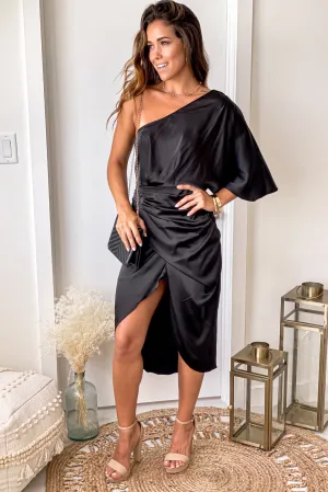 Black Satin One Shoulder Dress