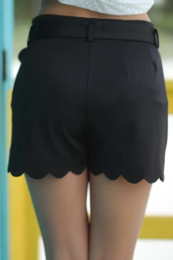 Black Scalloped Shorts