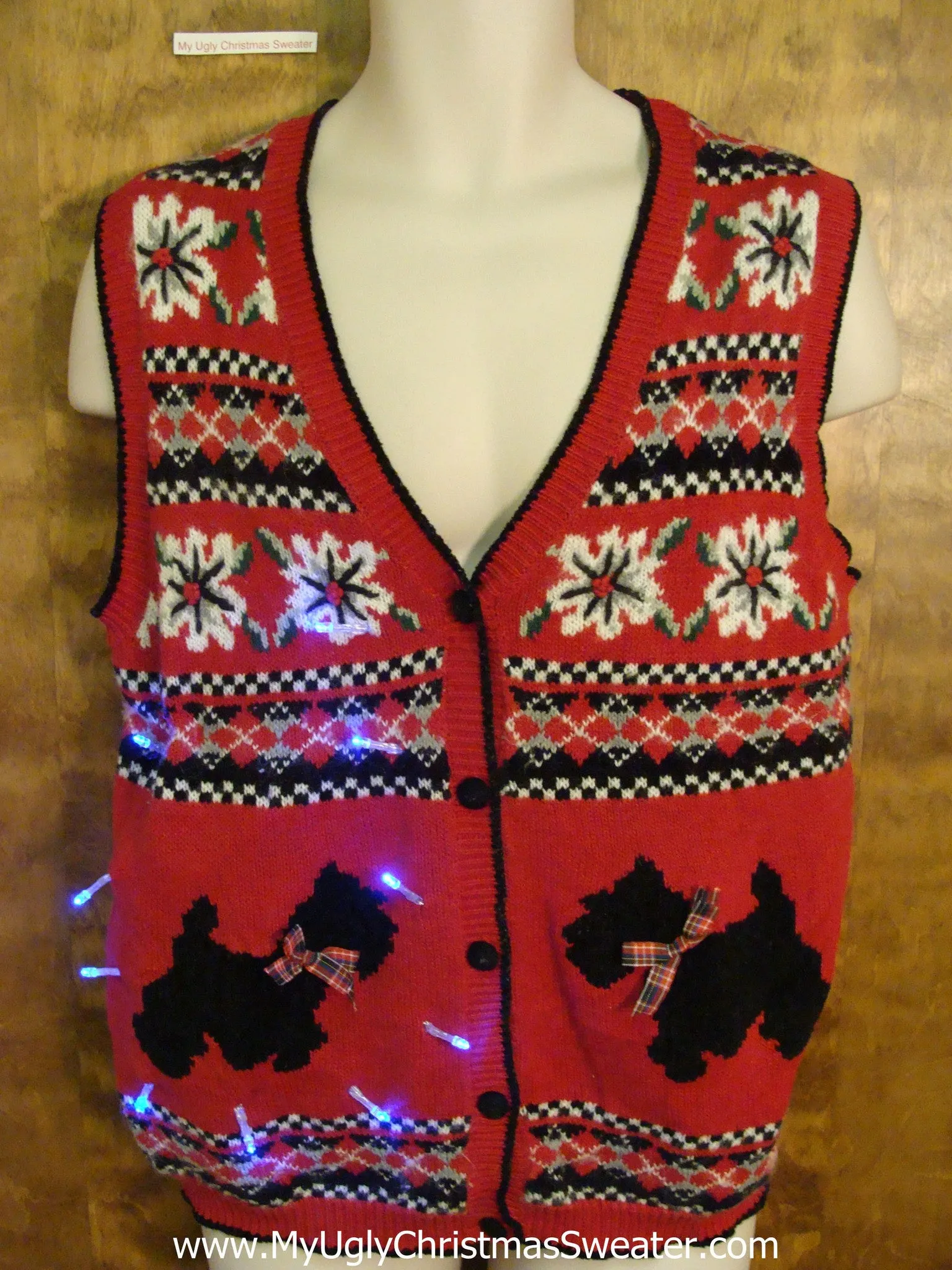 Black Scottie Dog Light Up Ugly Xmas Sweater Vest