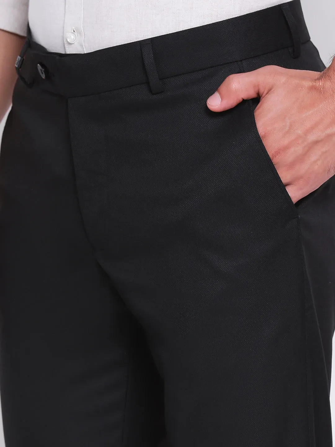 Black Self Design Slim Fit Trouser